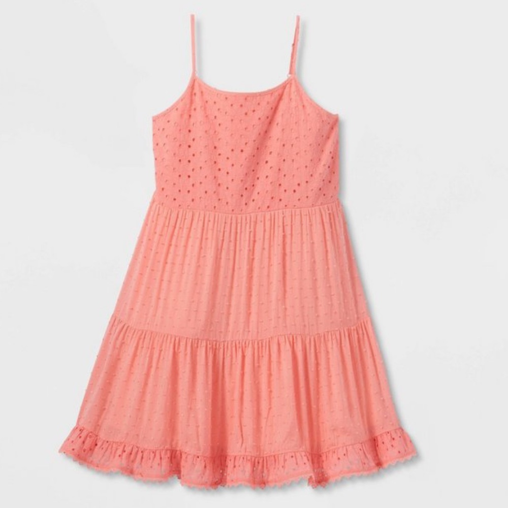 Tiered woven coral dress